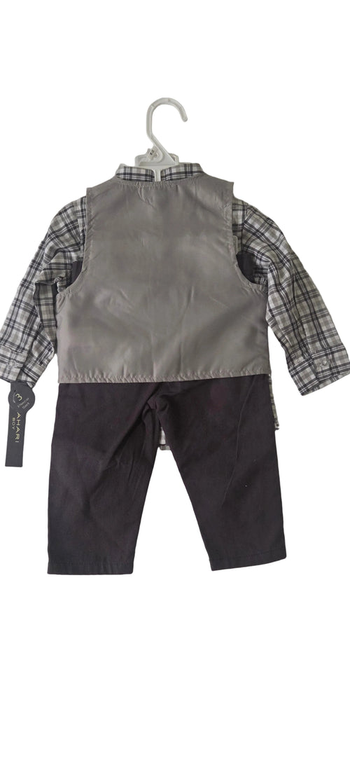 Baby Boy Plaid Shirt, Vest & Pants Set