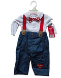 Baby Boy Formal Outfit Set – Shirt, Bow Tie & Suspender Pants