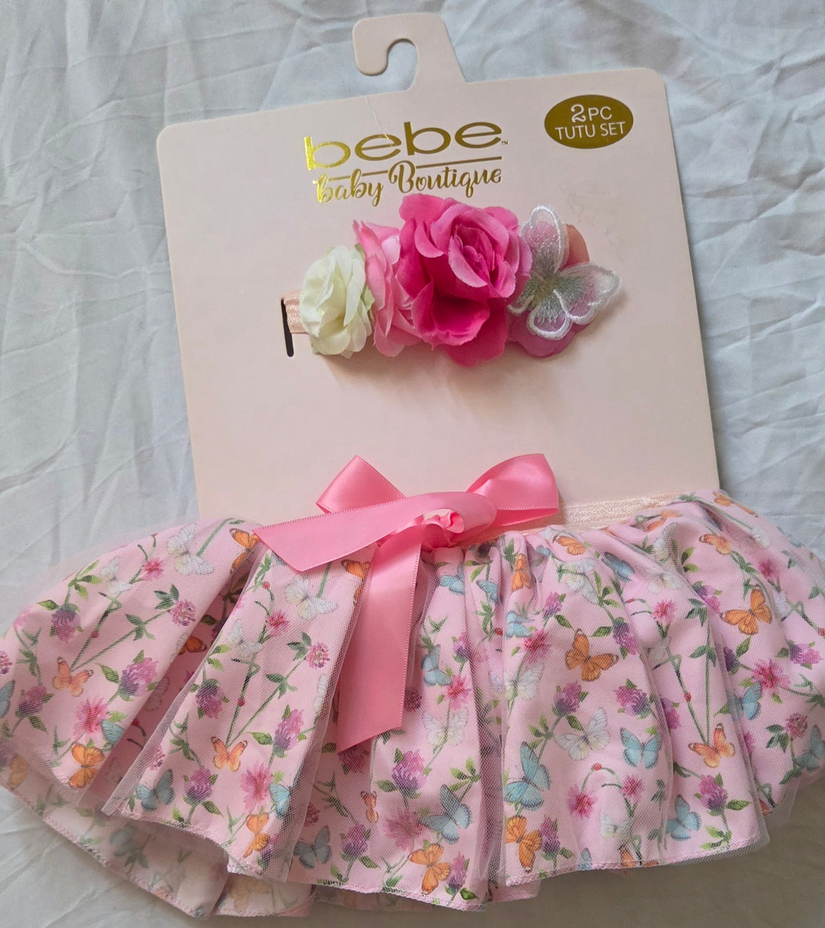 Bebe Baby Girls 2-Piece Floral Tutu Skirt & Headband Set – New