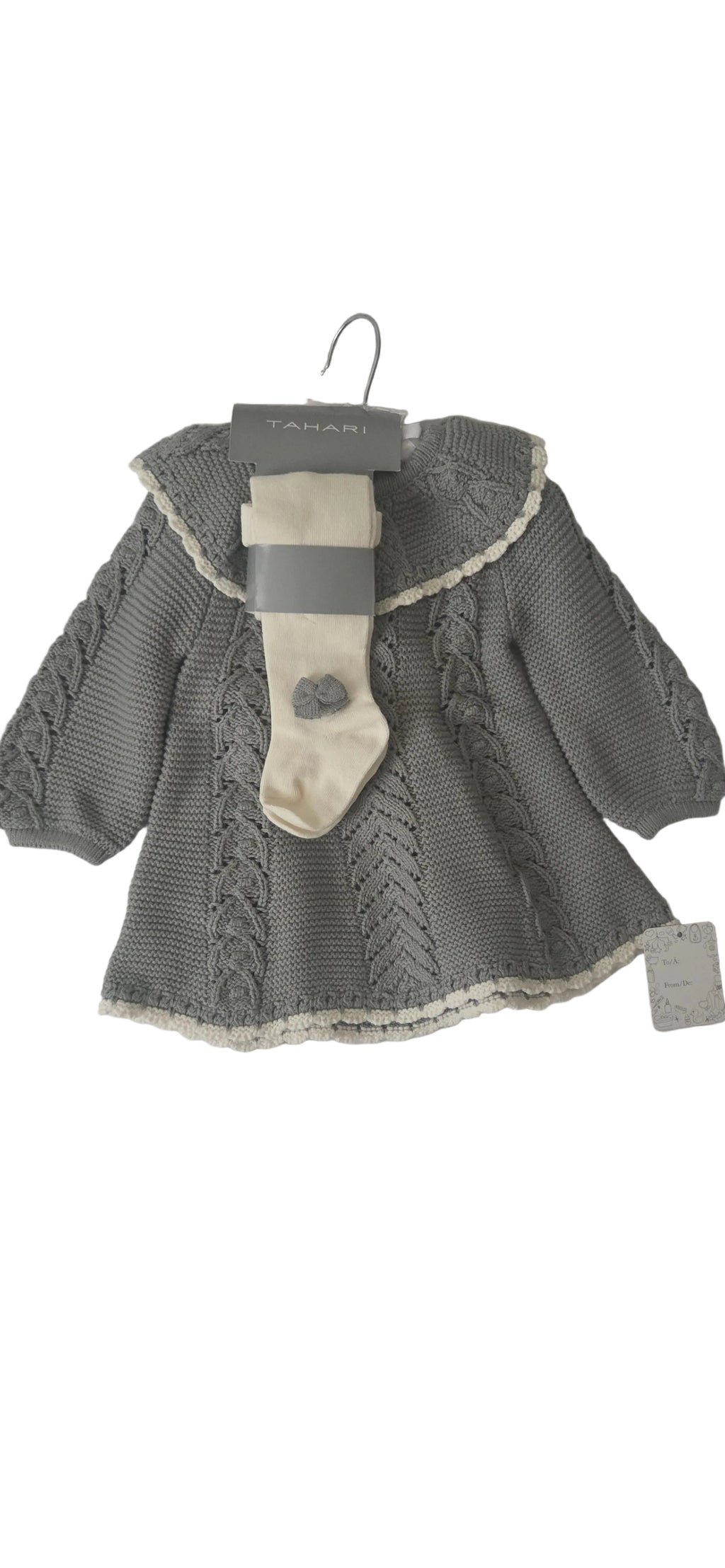 Baby Gray Knit Dress, Hat & Socks Set