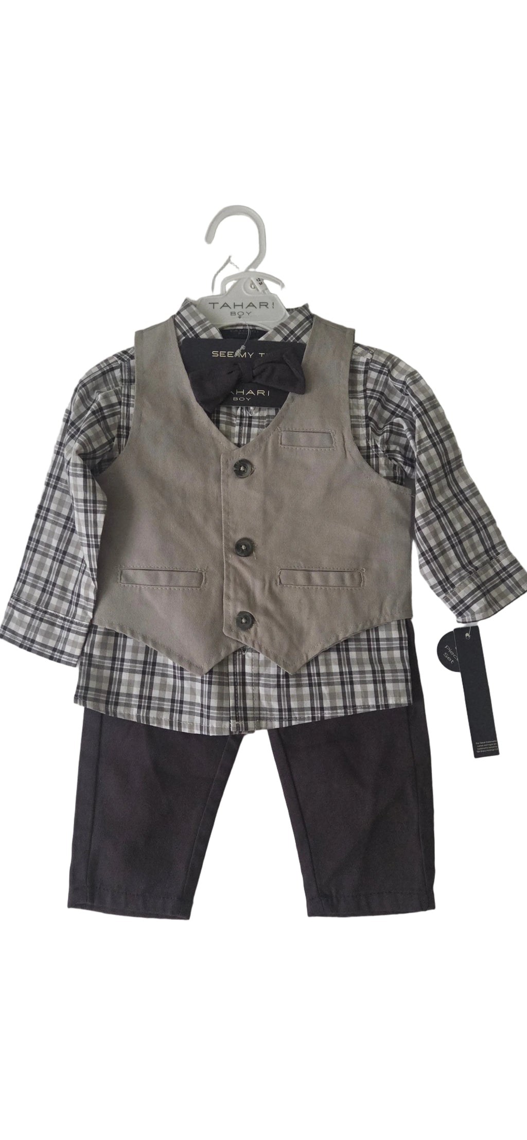 Baby Boy Plaid Shirt, Vest & Pants Set