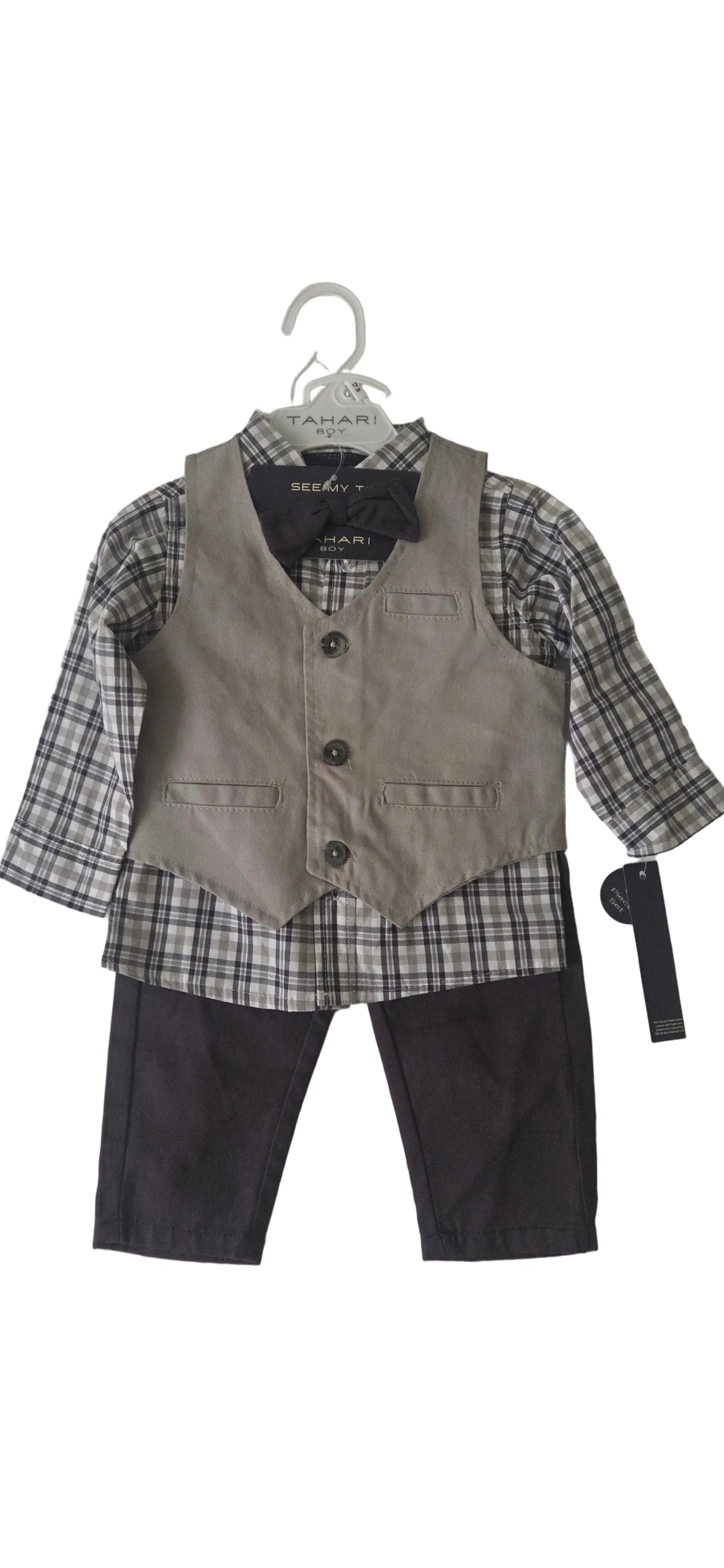 Baby Boy Plaid Shirt, Vest & Pants Set
