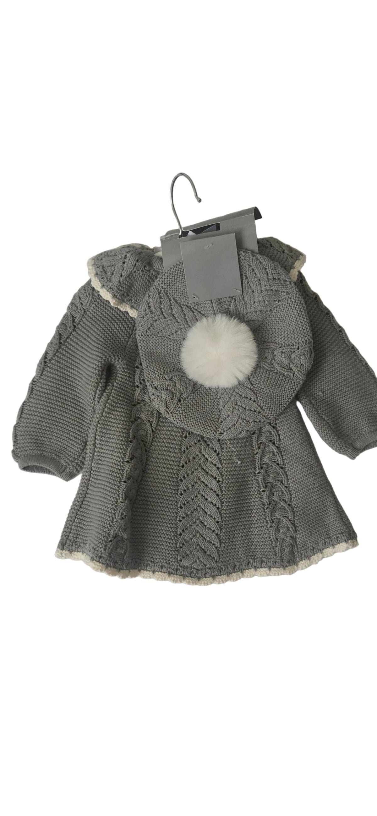 Baby Gray Knit Dress, Hat & Socks Set