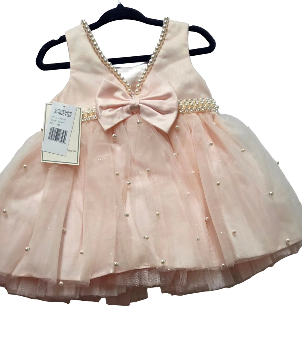 Baby Girl Blush Pink Tulle Party Dress with Bow