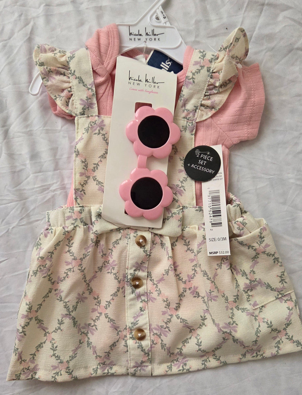 Baby Girl Floral 2-Piece Dress Set with Sunglasses – 0–3 Months