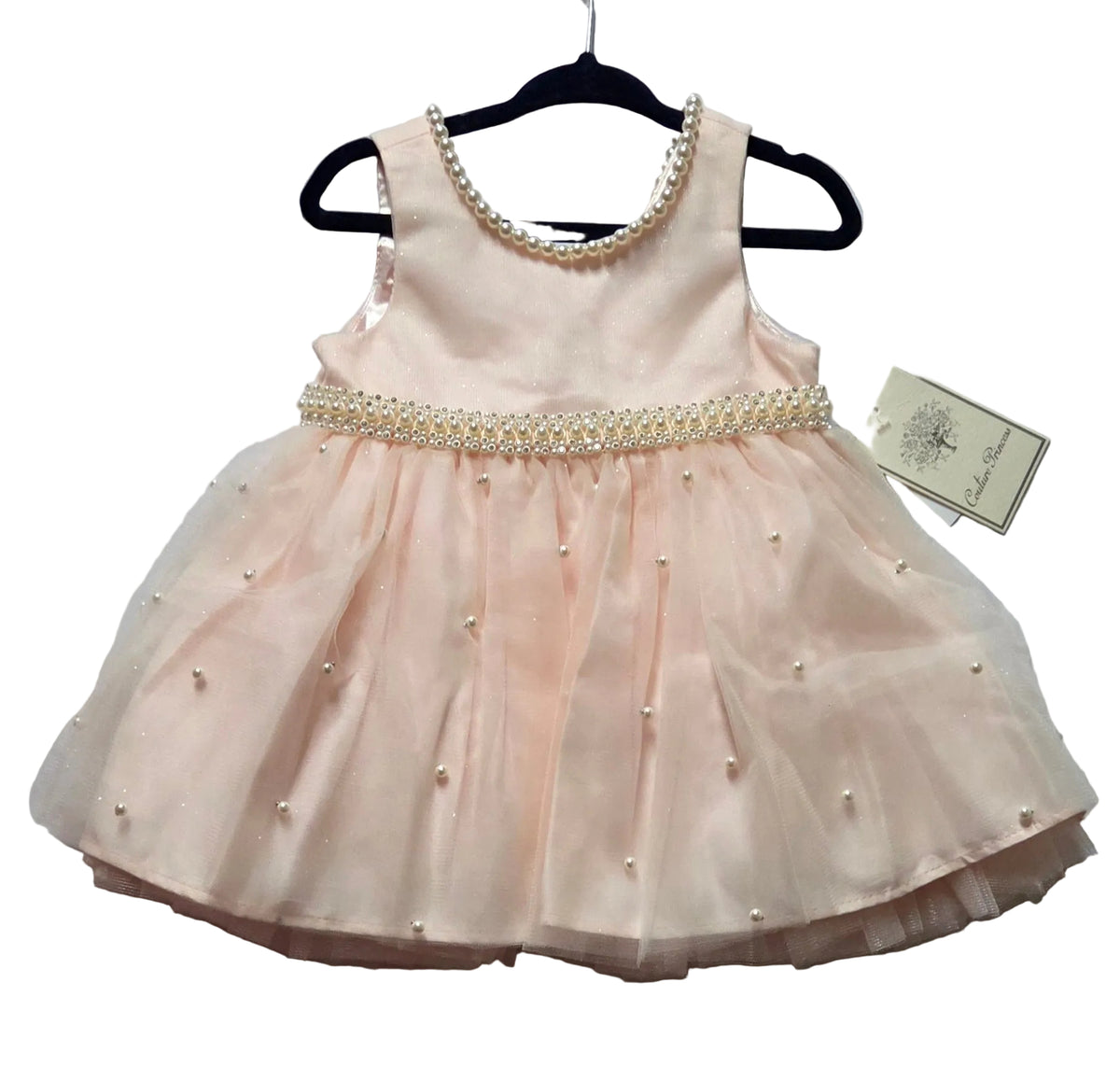 Baby Girl Blush Pink Tulle Party Dress with Bow