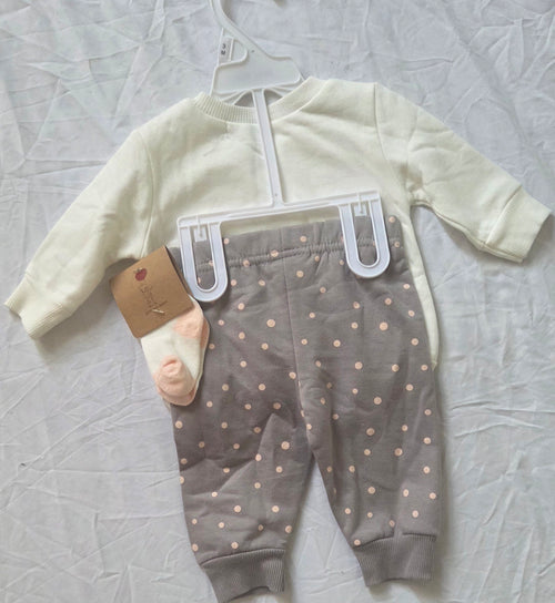 Baby 3-Piece Bear Sweatshirt, Pants & Socks Set – 3 Months – New