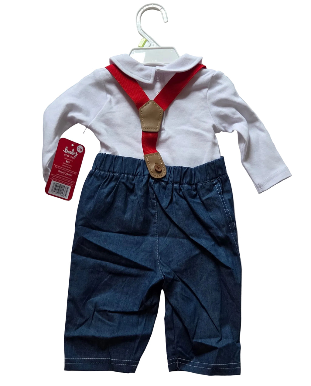 Baby Boy Formal Outfit Set – Shirt, Bow Tie & Suspender Pants